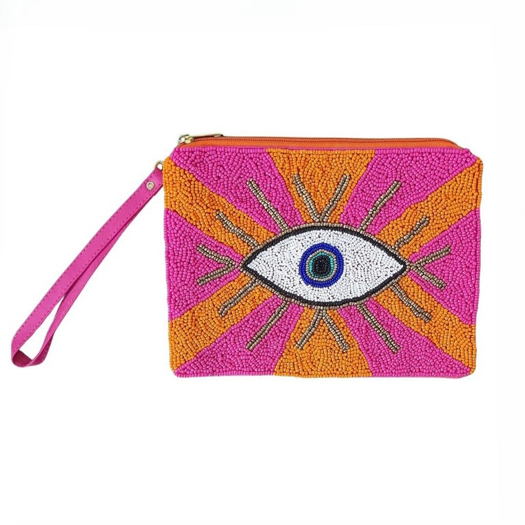 Pink & Orange Eye Beaded | Clutch Purse Bag